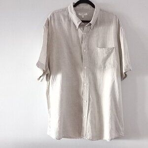 BANANA REPUBLIC beige 100% linen standard fit short sleeve button up shirt